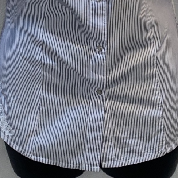 GUESS STRIPED SNAP-DOWN SHIRT MESH/LACE APPLIQUÉ SZ XS - Picture 3 of 16